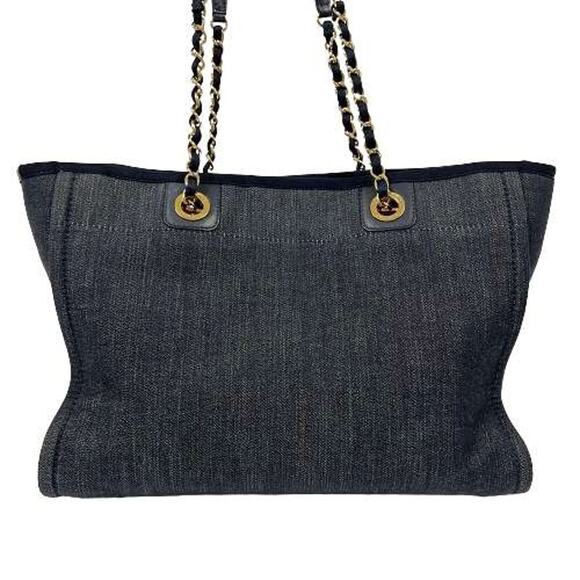 Authentic CHANEL CC Canvas MM Deauville Tote Blue Denim Navy Chain Shoulder Bag - Picture 2 of 16